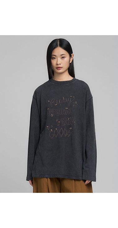 刺しゅう入り ボーイフィットロングTシャツ 詳細画像
